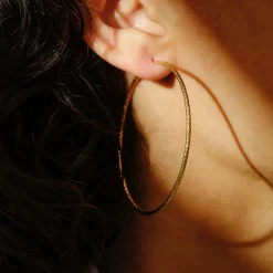 Tomfoolery Textured Large Gold Plated Silver Hoop 50mm New