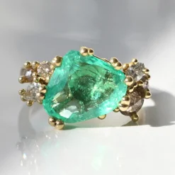 Tomfoolery tf Exclusive Asymmetric Emerald & Diamond Cluster Ring Fashion