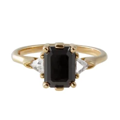 Tomfoolery Tf exclusive Emerald cut black diamond Bea three stone ring Clearance