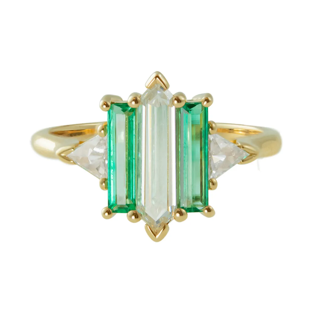 Tomfoolery Tf exclusive Five stone Diamond and Emerald Theda hex ring Online