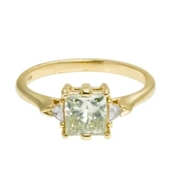 Tomfoolery Tf Exclusive Princess Cut Fancy Green Diamond Bea Three Stone Ring Clearance