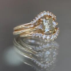Tomfoolery Tf Exclusive Princess Cut Fancy Green Diamond Bea Three Stone Ring Clearance