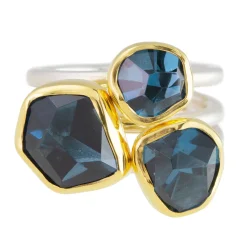 Tomfoolery Three Blue Topaz 18ct Yellow Gold & Silver Triple Band Ring Hot