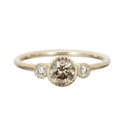 Tomfoolery Three Stone Champagne & White Diamond Ring Fashion