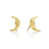 Tomfoolery Tiny Crescent Moonface Stud Earrings New