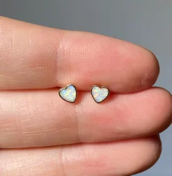 Tomfoolery Tiny Opal Heart Studs Online