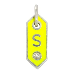 Tomfoolery Tiny Signet Enamel & Diamond Initial Letter Pendant Necklace New
