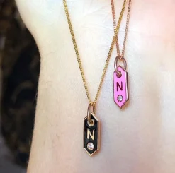 Tomfoolery Tiny Signet Enamel & Diamond Initial Letter Pendant Necklace New