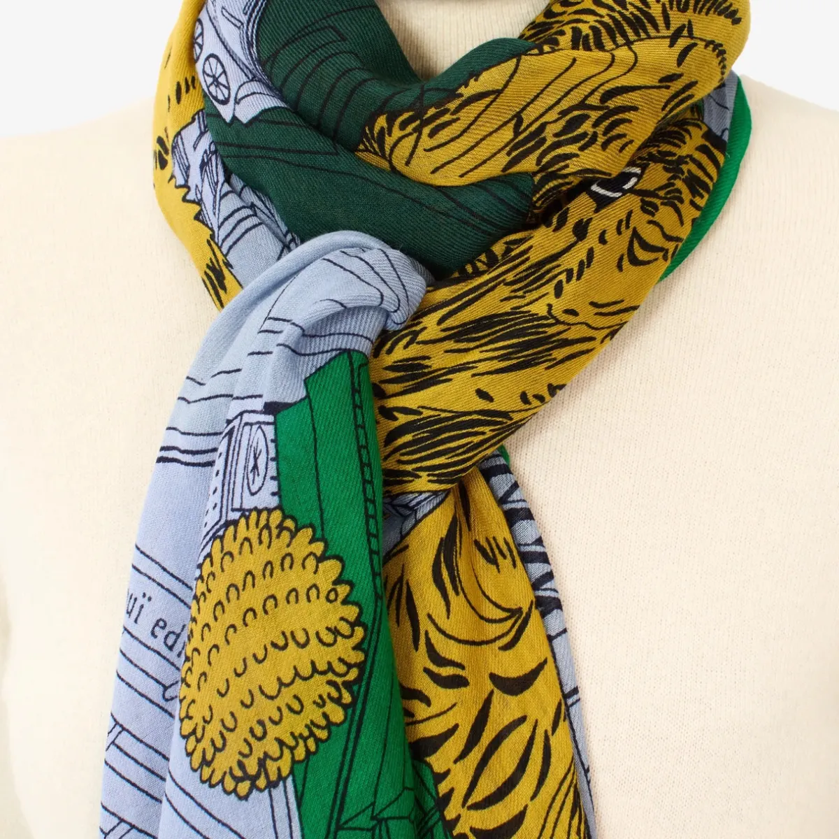 Tomfoolery Tokyo 70 Printed Scarf Green Discount