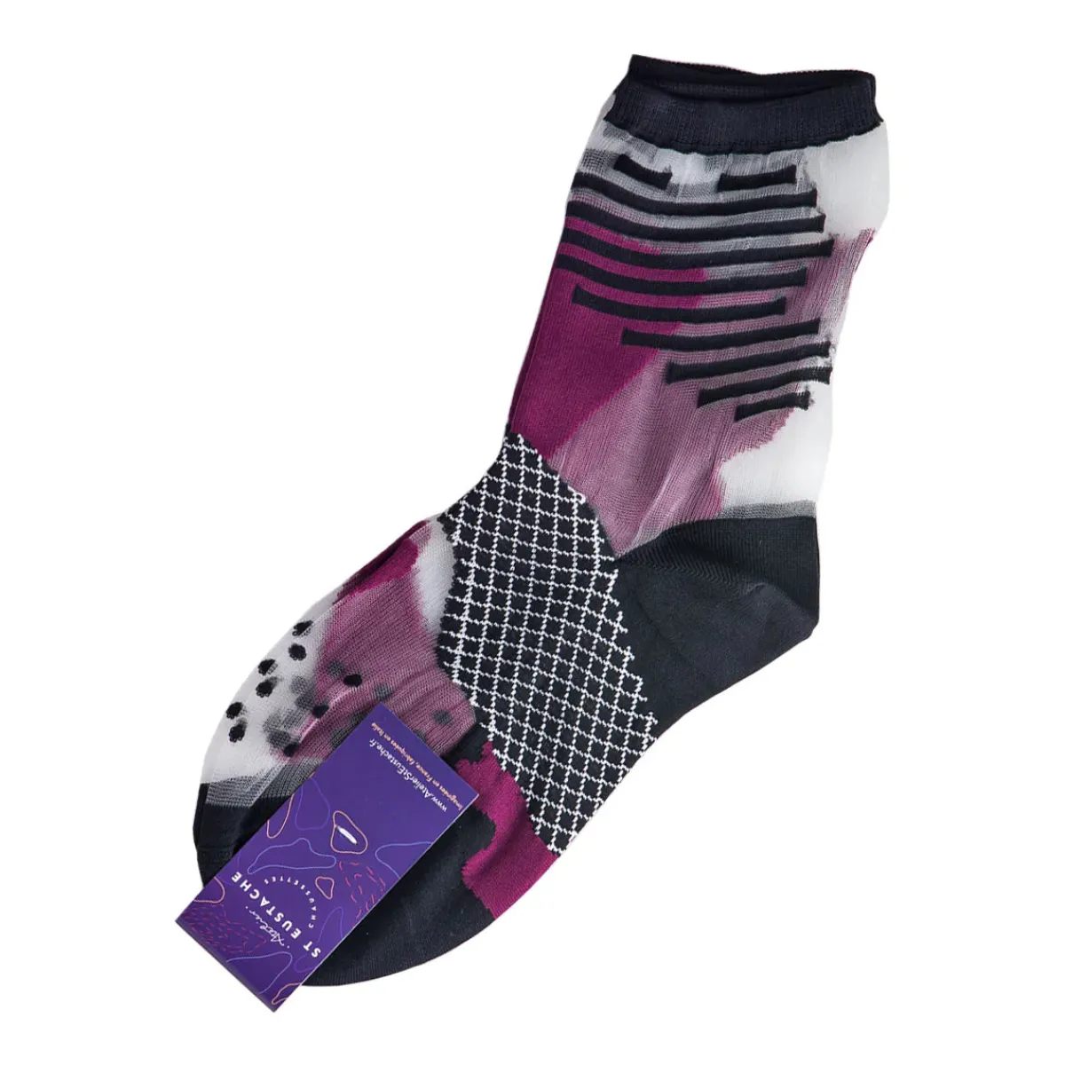 Tomfoolery Tokyo Dark Pink, Black and White Transparent Socks New