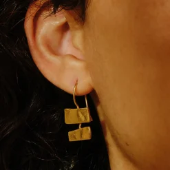 Tomfoolery Tokyo Gold Rectangle Earrings New