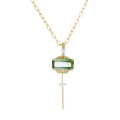Tomfoolery Tourmaline Baguette & Dangling Diamond Chain Necklace Outlet