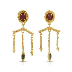 Tomfoolery Trident Ruby & Sapphire Drop Earrings New