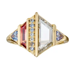 Tomfoolery Trine Diamond Bi-Colour Tourmaline Spinel & Sapphire Art Ring Clearance