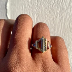 Tomfoolery Trine Diamond Bi-Colour Tourmaline Spinel & Sapphire Art Ring Clearance