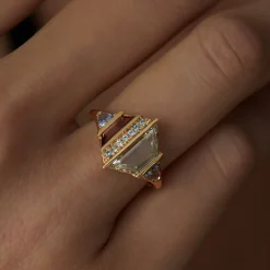 Tomfoolery Trine Diamond Bi-Colour Tourmaline Spinel & Sapphire Art Ring Clearance
