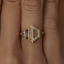 Tomfoolery Trine Diamond Bi-Colour Tourmaline Spinel & Sapphire Art Ring Clearance