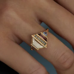 Tomfoolery Trine Diamond Bi-Colour Tourmaline Spinel & Sapphire Art Ring Clearance