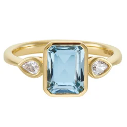 Tomfoolery TRIO Aquamarine and Diamond Bezel Set Ring Discount