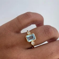 Tomfoolery TRIO Aquamarine and Diamond Bezel Set Ring Discount