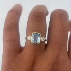 Tomfoolery TRIO Aquamarine and Diamond Bezel Set Ring Discount