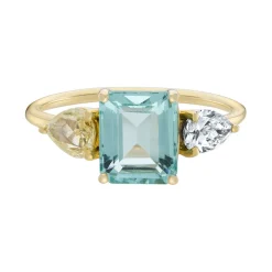 Tomfoolery TRIO Beryl, Yellow & Salt and Pepper Diamond Three Stone Ring Clearance