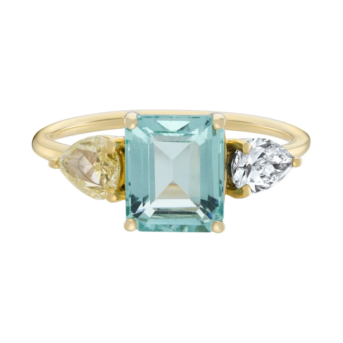 Tomfoolery TRIO Beryl, Yellow & Salt and Pepper Diamond Three Stone Ring Clearance