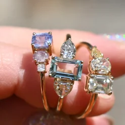 Tomfoolery TRIO Beryl, Yellow & Salt and Pepper Diamond Three Stone Ring Clearance
