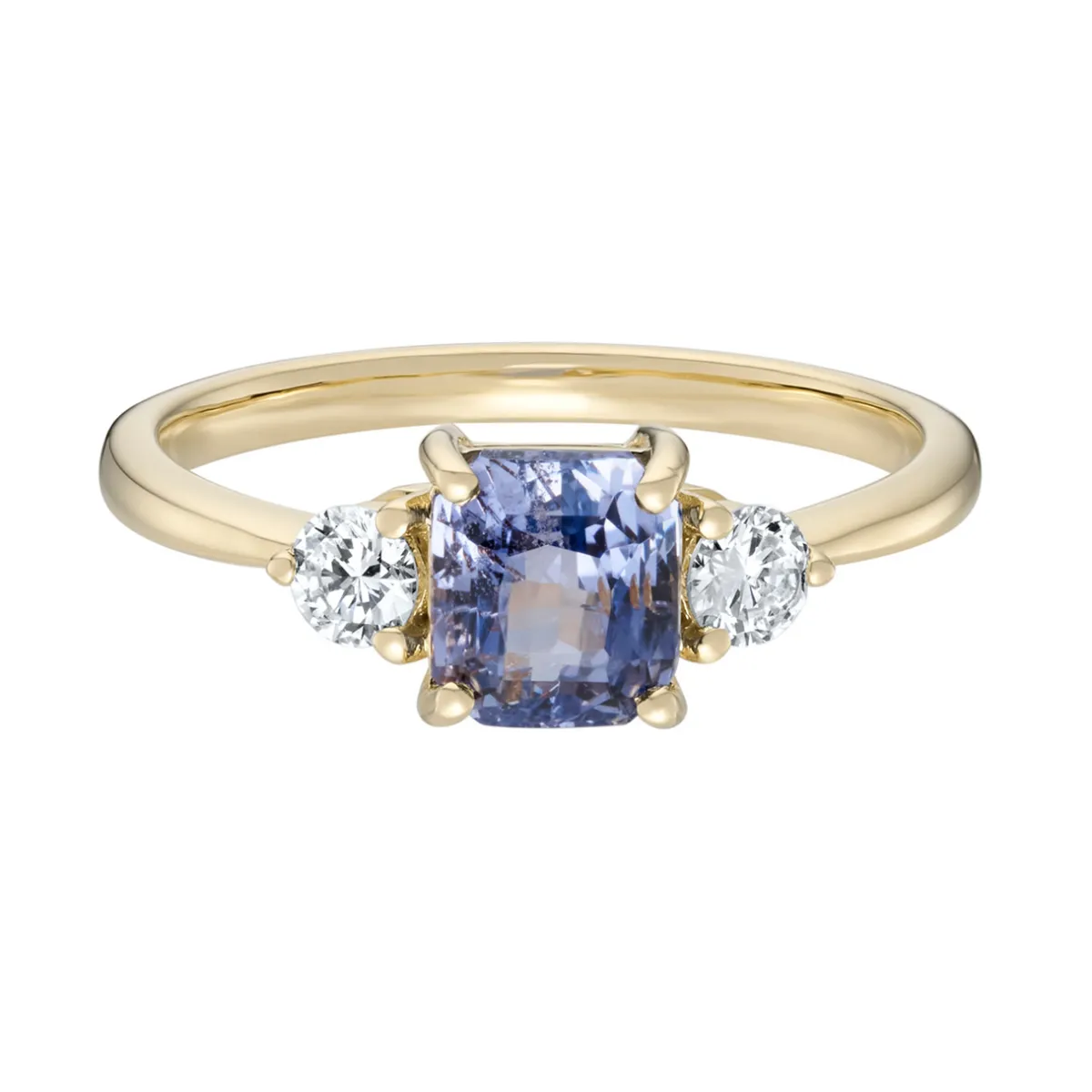 Tomfoolery TRIO Blue Octagon Sapphire & Diamond Three Stone Ring Outlet