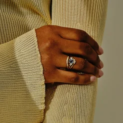 Tomfoolery TRIO Blue Octagon Sapphire & Diamond Three Stone Ring Outlet