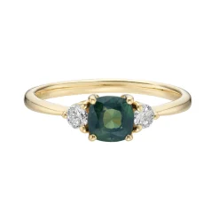 Tomfoolery TRIO 1.01ct Cushion Teal Sapphire & Round Diamond Three Stone Ring Clearance