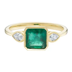 Tomfoolery TRIO 1.44ct Emerald & Diamond Bezel Set Ring Outlet