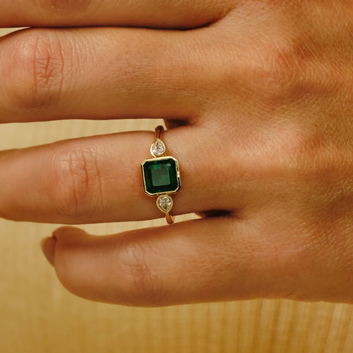 Tomfoolery TRIO 1.44ct Emerald & Diamond Bezel Set Ring Outlet