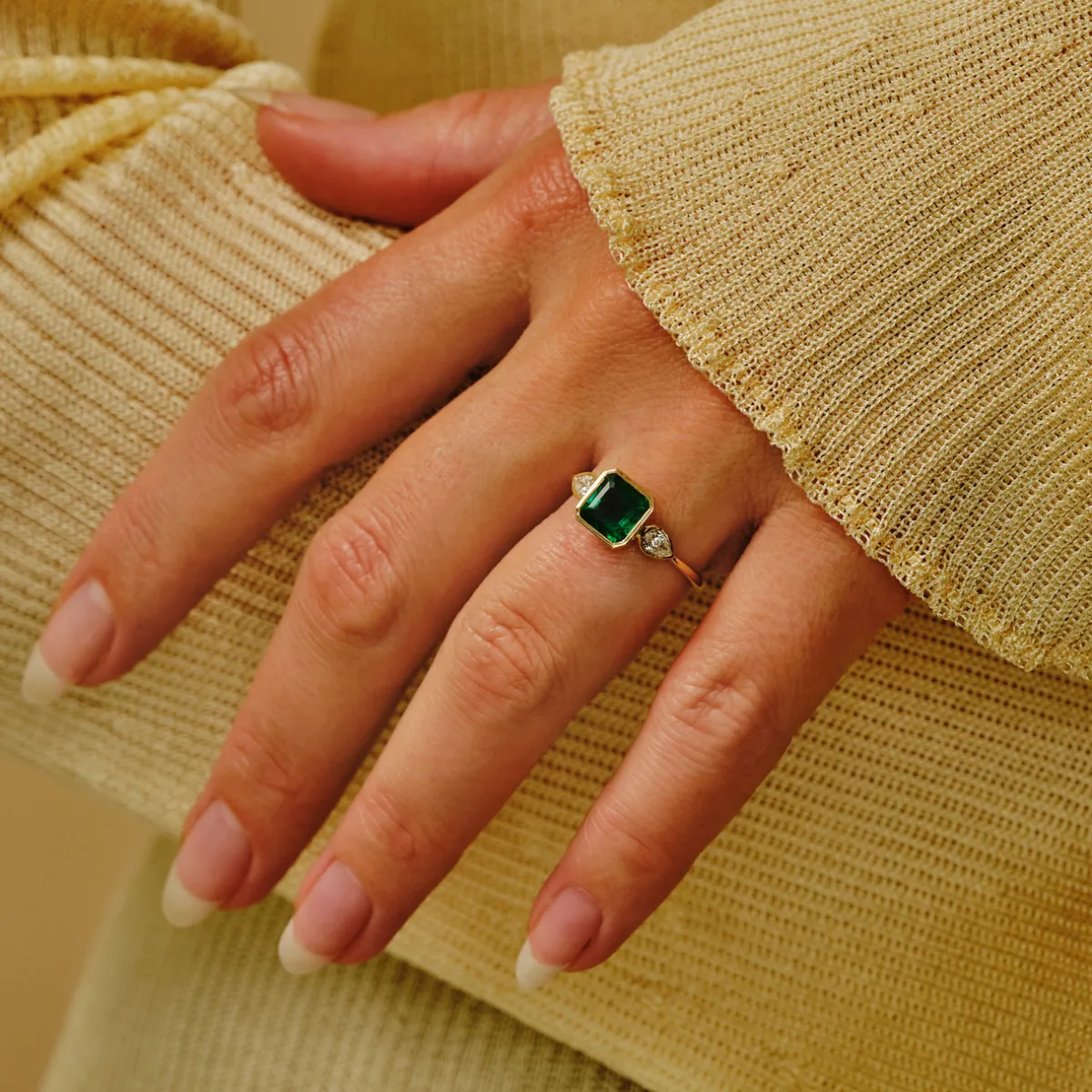 Tomfoolery TRIO 1.44ct Emerald & Diamond Bezel Set Ring Outlet