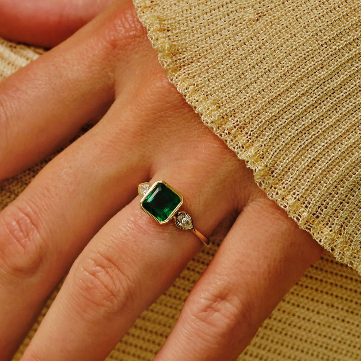 Tomfoolery TRIO 1.44ct Emerald & Diamond Bezel Set Ring Outlet