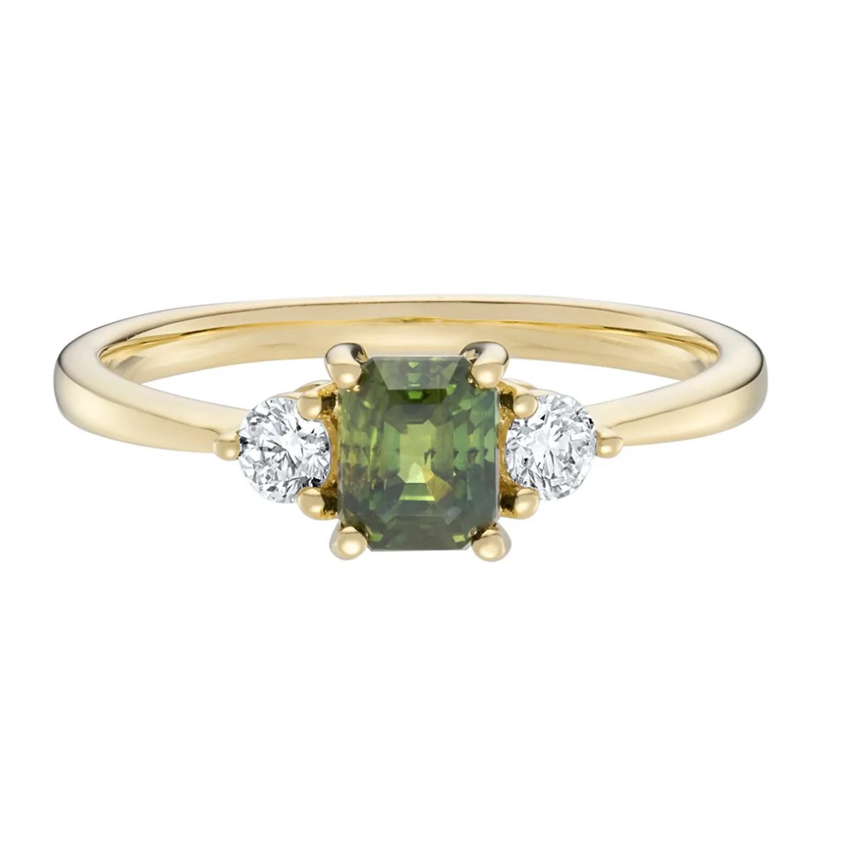 Tomfoolery TRIO 0.95ct Green Sapphire & Round Diamond Three Stone Ring Discount