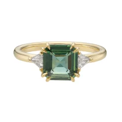 Tomfoolery TRIO 2.19ct Teal Sapphire Double Talon Claw & Diamond Ring Clearance