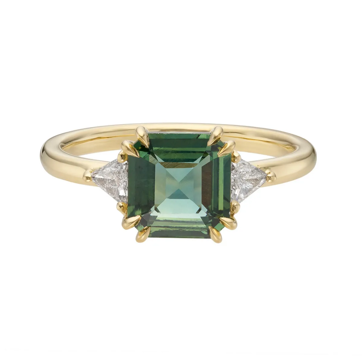 Tomfoolery TRIO 2.19ct Teal Sapphire Double Talon Claw & Diamond Ring Clearance