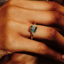 Tomfoolery TRIO 2.19ct Teal Sapphire Double Talon Claw & Diamond Ring Clearance