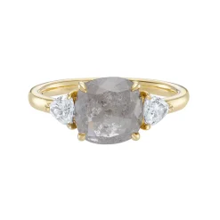 Tomfoolery TRIO Cushion Cut Salt & Pepper Diamond Three Stone Ring Outlet