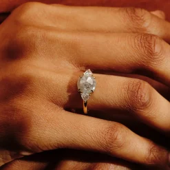 Tomfoolery TRIO Cushion Cut Salt & Pepper Diamond Three Stone Ring Outlet