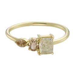 Tomfoolery TRIO Cushion Cut Yellow Diamond Three Stone Ring Hot