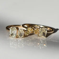 Tomfoolery TRIO Cushion Cut Yellow Diamond Three Stone Ring Hot