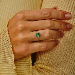 Tomfoolery TRIO Emerald & Baguette Diamond Three Stone Ring Online
