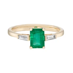 Tomfoolery TRIO Emerald & Tapered Baguette Diamond Ring New