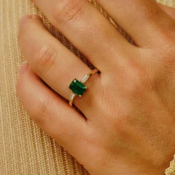 Tomfoolery TRIO Emerald & Tapered Baguette Diamond Ring New