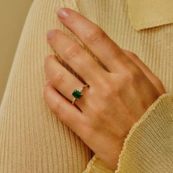 Tomfoolery TRIO Emerald & Tapered Baguette Diamond Ring New