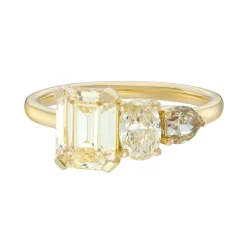 Tomfoolery TRIO Emerald Cut Yellow Diamond Asymmetrical Three Stone Ring Discount