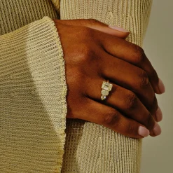 Tomfoolery TRIO Emerald Cut Yellow Diamond Asymmetrical Three Stone Ring Discount