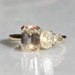 Tomfoolery TRIO Emerald Cut Yellow Diamond Asymmetrical Three Stone Ring Discount